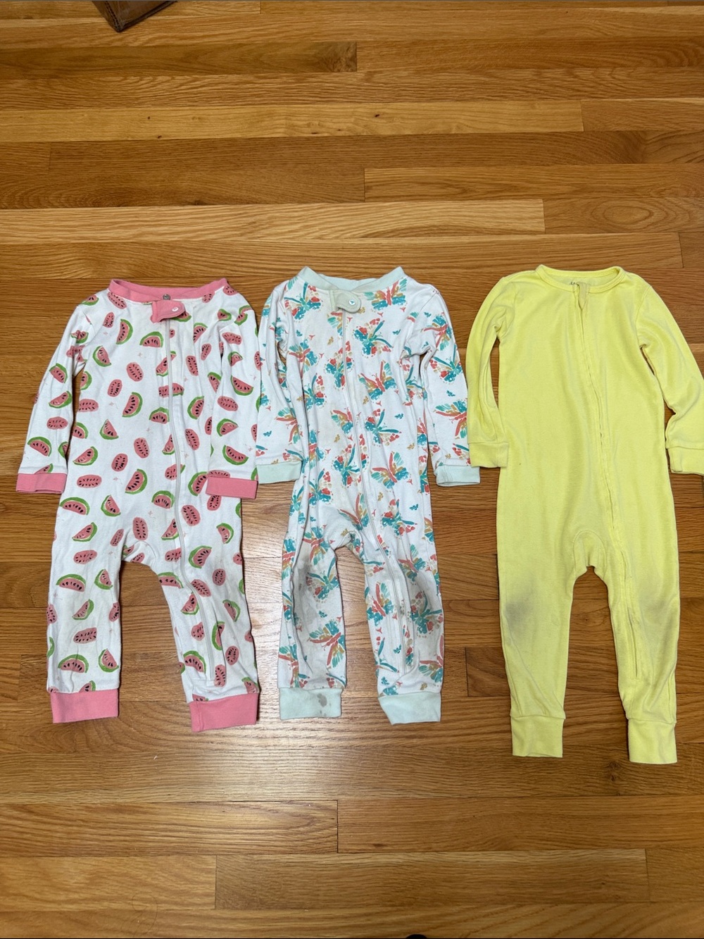 Burt's Bees Baby/Hanes, White Floral, Watermelon, Yellow, One-Piece Pajamas 18M